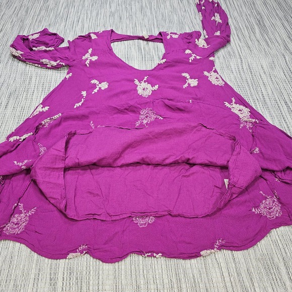 Free People Womens Size M Emma Austin Purple Embroidered Long Sleeve Mini Dress - Picture 15 of 16